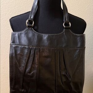 Barneys New York Black Leather Pleated Shoulder Tote